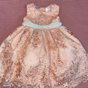 Fancy dress coral with Pearl waist band size 3 t
